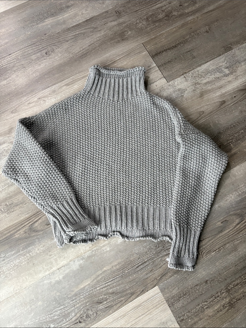 She + Sky Light Grey Chunky Knit Turtleneck Sweater
